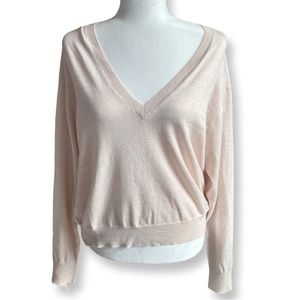 Thakoon Lightweight V-neck Long Sleeve Sweater in Light Beige Size XL